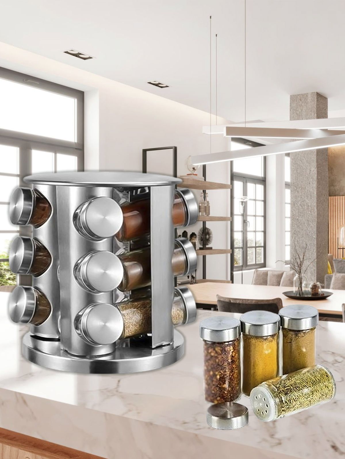 Especiero Condimentero Giratorio X12 Acero Inoxidable Redondo