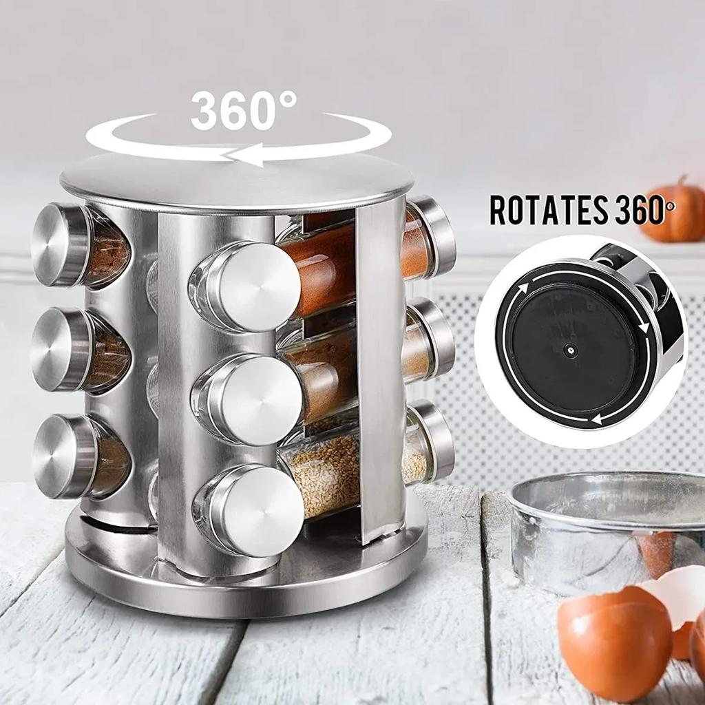 Especiero Condimentero Giratorio X12 Acero Inoxidable Redondo