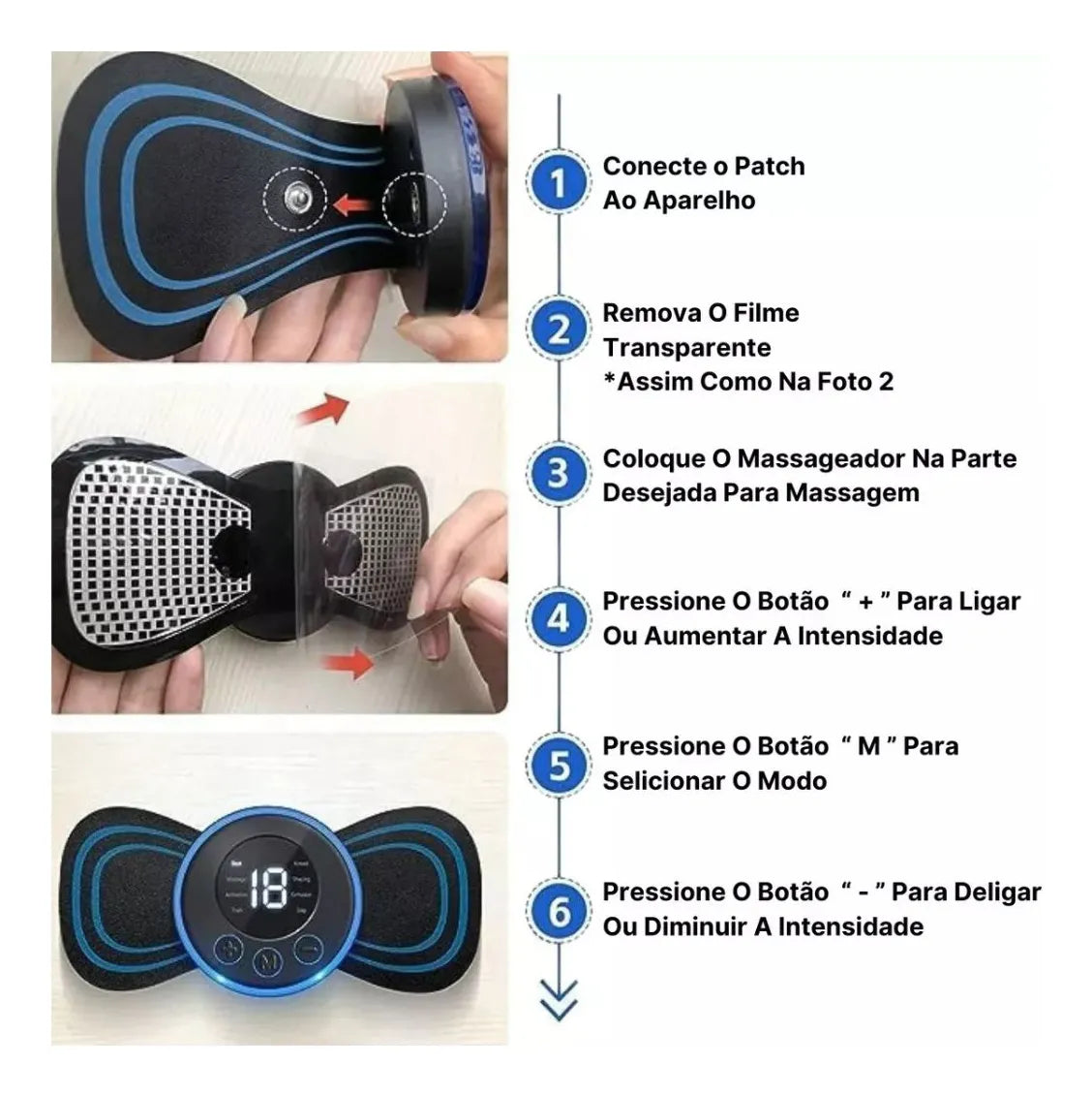 Mini Parche Masajeador Portátil Ems Eléctrico Dolor Cuello Azul/negro