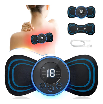 Mini Parche Masajeador Portátil Ems Eléctrico Dolor Cuello Azul/negro