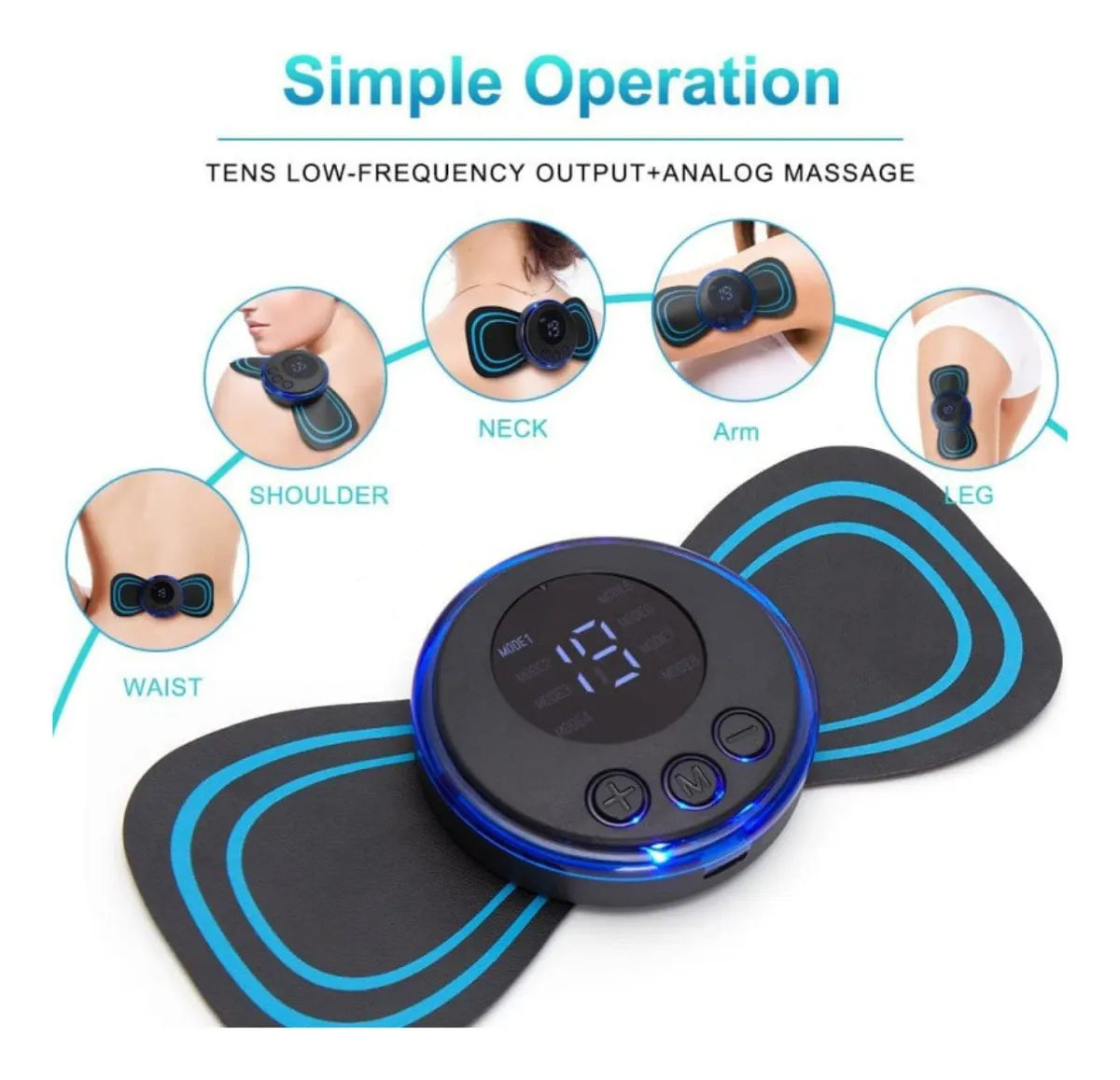 Mini Parche Masajeador Portátil Ems Eléctrico Dolor Cuello Azul/negro